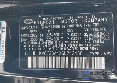 2016 Hyundai Tucson Se из США, поврежденный, VIN KM8J23A4XGU242438